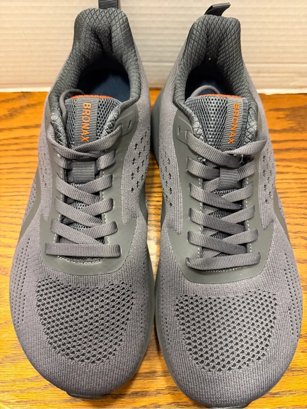 Bronx Men's Knit Athletic Sneakers - Gray with Orange Accents Wide Toe Box 42/10
